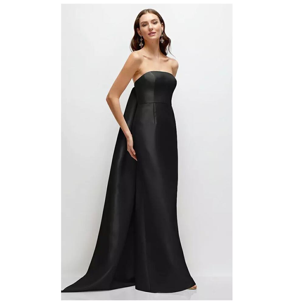 NEW Alfred Sung Strapless Satin Column Dress with Removeable Train Black Size 2